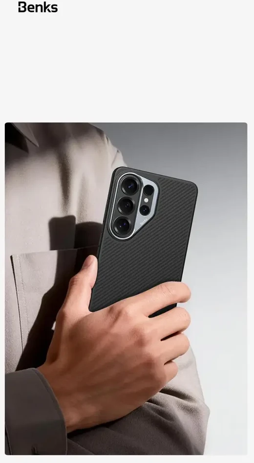 Benks Magnetic Armor Pro Kevlar metalinio rėmelio dėklas 600D (G048), skirtas Samsung Galaxy S26 juodas