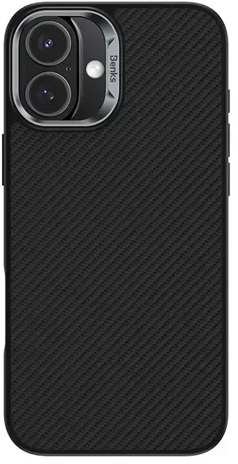 Benks Magnetic Armor Pro Kevlar dėklas Metal Frame 600D Apple iPhone 16 Plus juodos spalvos