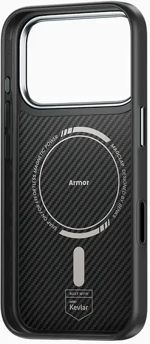 Benks Dėklas Magnetic Armor Pro Kevlar Metal Frame 600D (A070) skirtas Apple iPhone 17 Pro Max juodos spalvos (Camera Control Button)