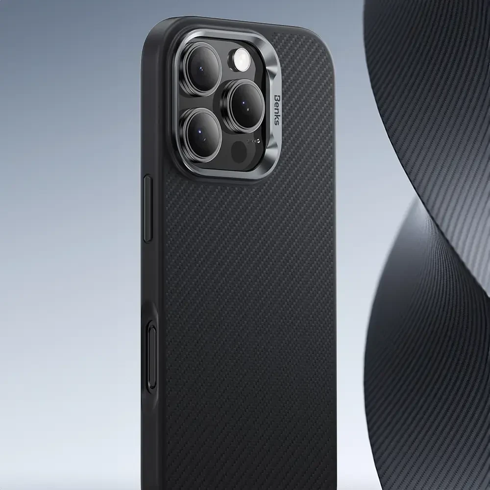 Benks Magnetic Armor Pro Kevlar dėklas Metal Frame 600D Apple iPhone 16 Plus juodos spalvos