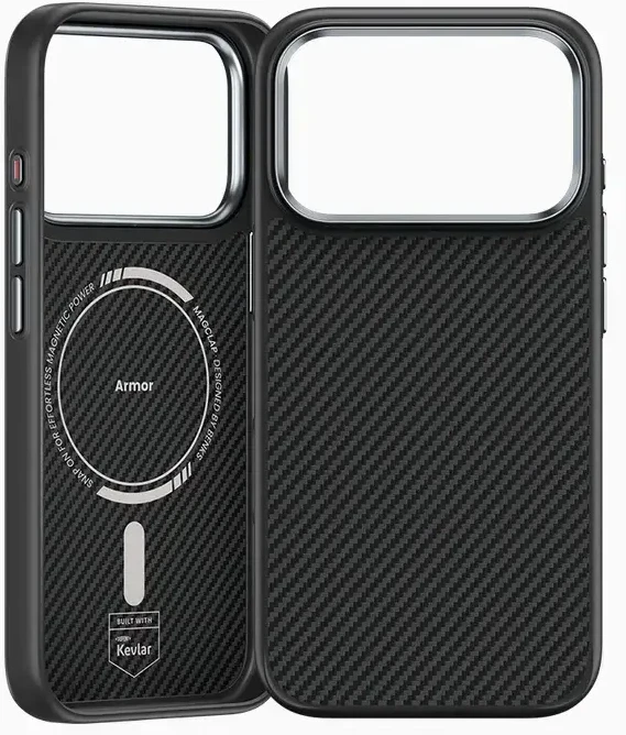 Benks Dėklas Magnetic Armor Pro Kevlar Metal Frame 600D (A070) skirtas Apple iPhone 17 Pro Max juodos spalvos (Camera Control Button)