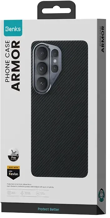 Benks Magnetic Armor Pro Kevlar metalinio rėmelio dėklas 600D (G048), skirtas Samsung Galaxy S26 juodas