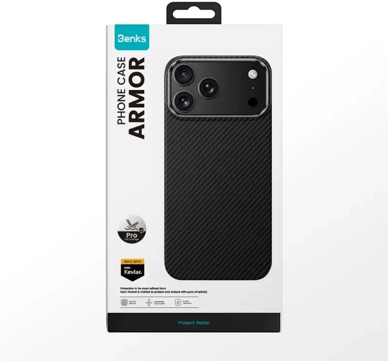 Benks Dėklas Magnetic Armor Pro Kevlar Metal Frame 600D (A070) skirtas Apple iPhone 17 Pro Max juodos spalvos (Camera Control Button)