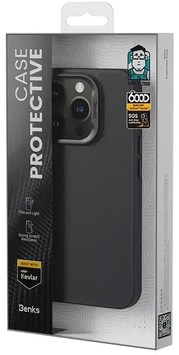 Benks Magnetic Armor Pro Kevlar dėklas Metal Frame 600D Apple iPhone 16 Plus juodos spalvos