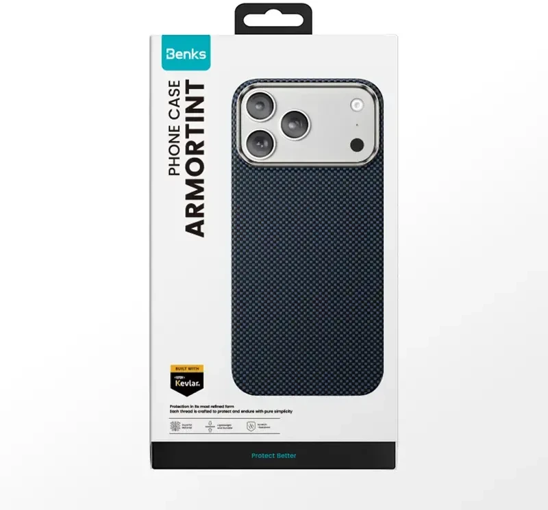 Dėklas Benks Magnetic Armor Tint Kevlar 1000D (A069) skirtas Apple iPhone 17 Pro mėlynos spalvos