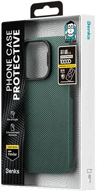 Dėklas Benks Magnetic Armor Tint Kevlar 1000D (0064) skirtas iPhone 16 Plus žalias