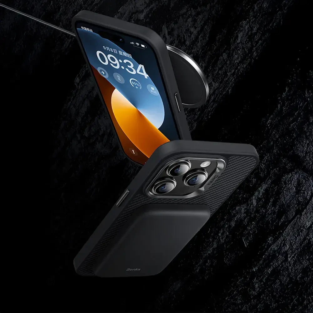 „Benks Magnetic Hybrid Armor Pro Kevlar“ telefono dėklas, skirtas „iPhone 15 Plus“, juodas