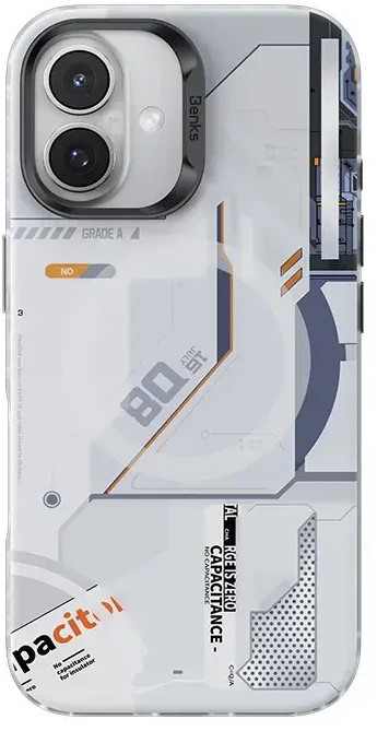 Benks Magnetic Mecha Series dėklas skirtas Apple iPhone 16 Plus baltos spalvos