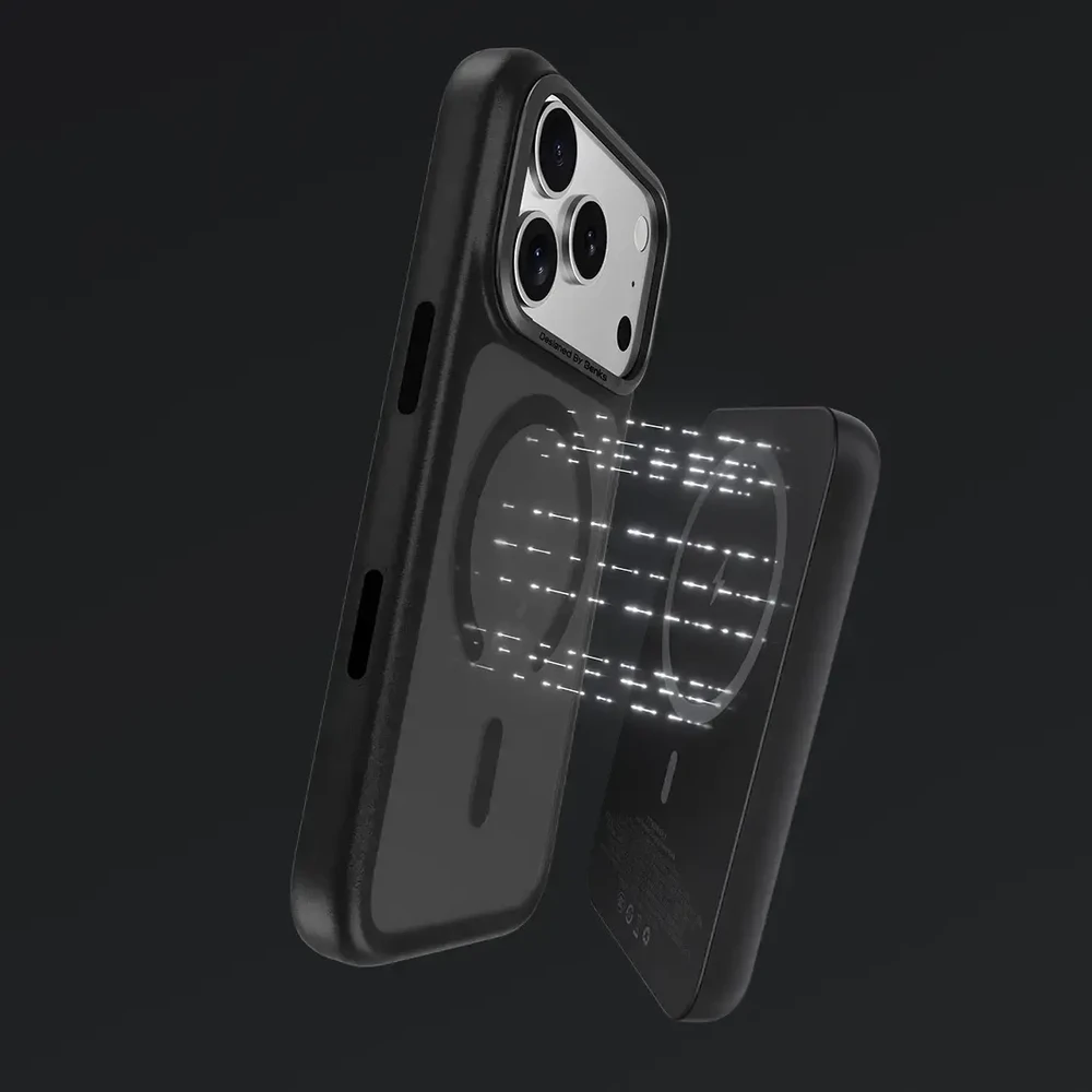 Dėklas Benks Magnetic Mist Case Metal Frame (K069) skirtas iPhone 17 Pro juodos spalvos (Camera Control Button)