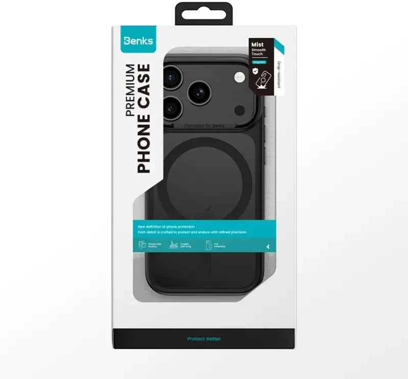 Dėklas Benks Magnetic Mist Case Metal Frame (K069) skirtas iPhone 17 Pro juodos spalvos (Camera Control Button)