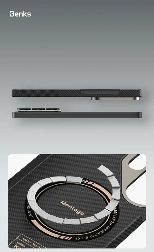 Benks dėklas Montage Magnetic Armor Air Kevlar Metal Frame 600D+1500D (F048) skirtas Samsung Galaxy S26 juodos spalvos