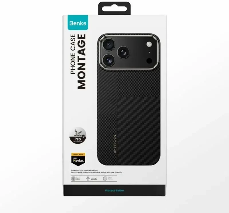 Benks Dėklas Montage Magnetic Armor Pro Kevlar Metal Frame 600D+1500D (MA70) skirtas Apple iPhone 17 Pro Max juodos spalvos (Camera Control Button)