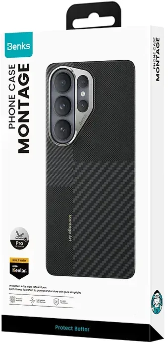 Benks dėklas Montage Magnetic Armor Pro Kevlar Metal Frame 600D+1500D (L049) skirtas Samsung Galaxy S26 Plus juodos spalvos