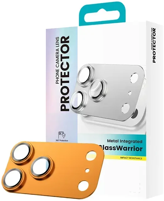 Benks Apsauginis stiklas Glass Warrior Metal Integrated Lens Protector (C070) skirtas Apple iPhone 17 Pro Max (lens 3 vnt) oranžinės spalvos