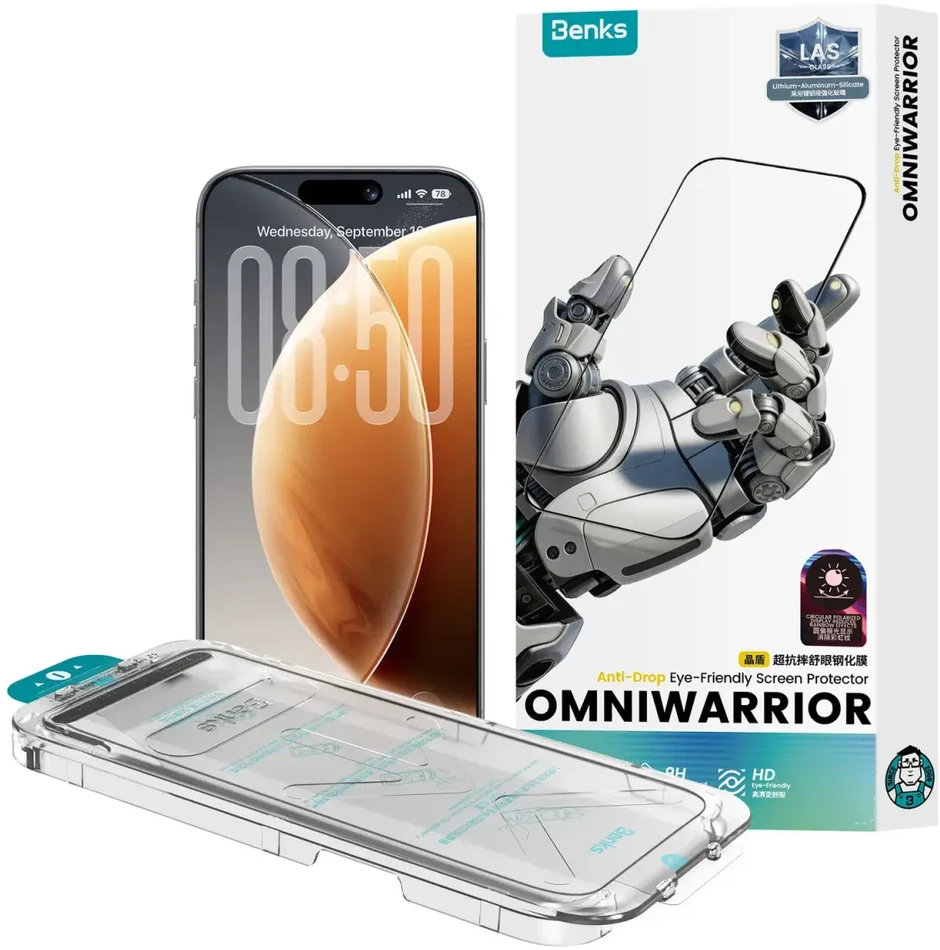 Benks grūdintas stiklas OmniWarrior Anti-Drop Eye-Friendly (C.M.MD.AP.BK.0070) skirtas iPhone 18 Pro Max/17 Pro Max (HD/OL)