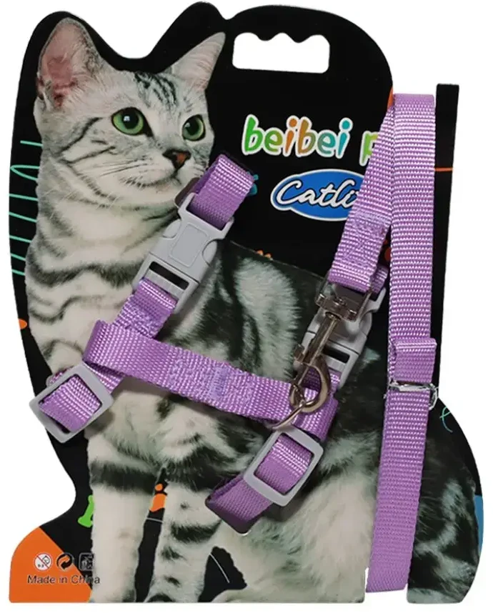 Besk Krūtinės diržas katėms su pavadėliu 120 cm, violetinis