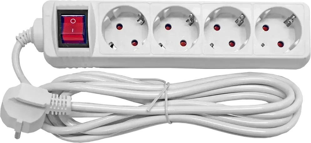 Besk Prailgintuvas 4 lizdų 5m su jungikliu 3G1,0mm, Balta