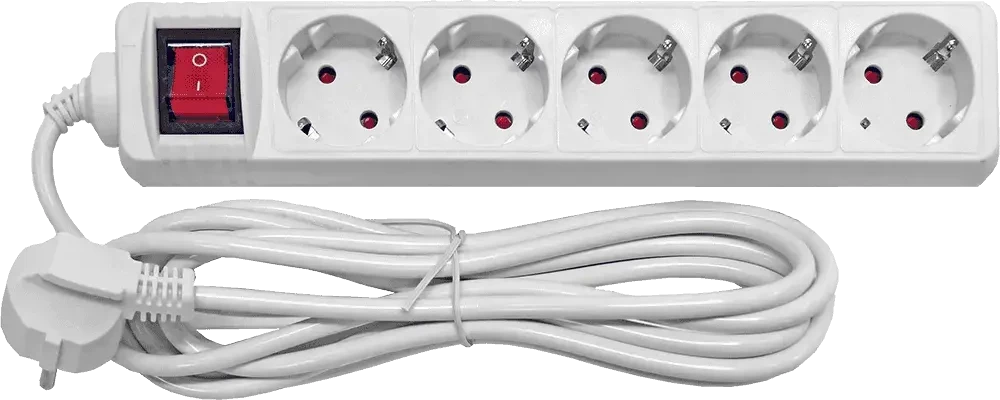 Besk Prailginimo laidas 5 lizdai 5m su jungikliu įžeminimu 3x1,0mm² Balta