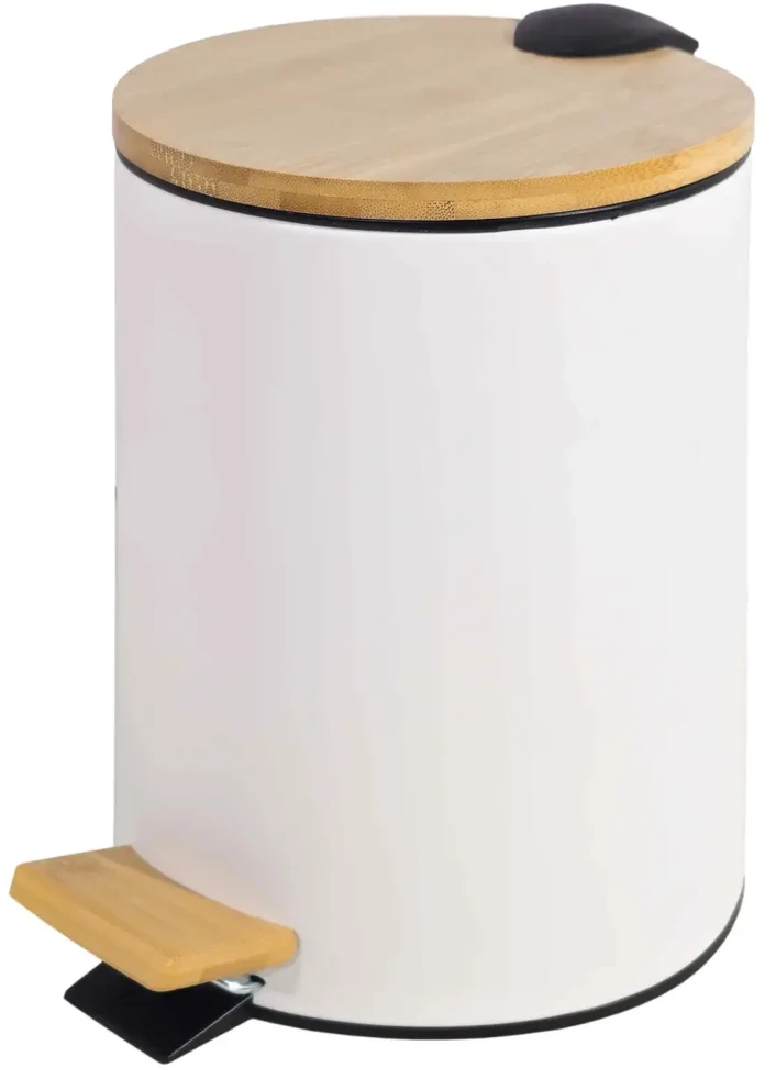 Besk DIANA Pedalinis kibiras 5L baltas, su bambukiniu dangteliu, soft close