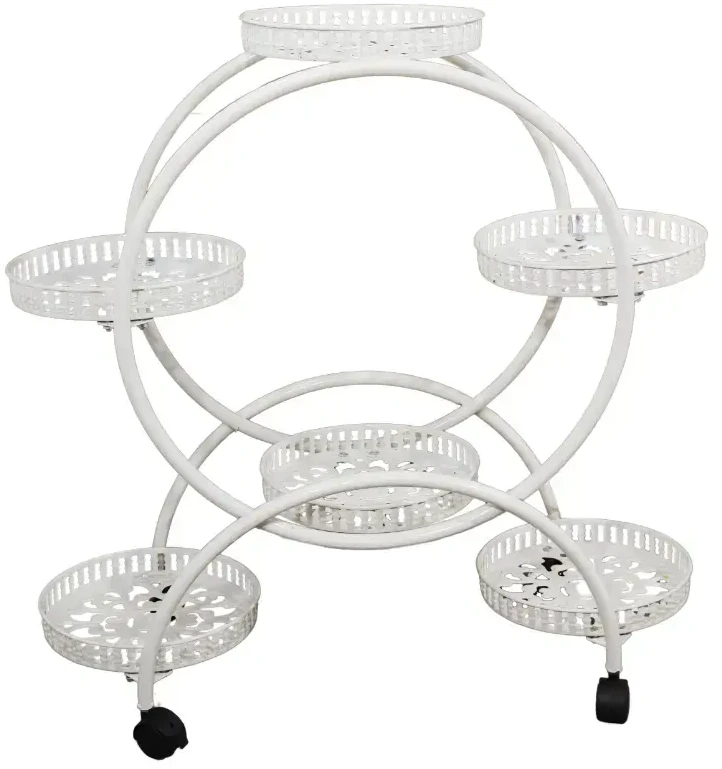 Besk Gėlių vazonų stovas Metalinis 6 vietų Baltas 82x29x94cm