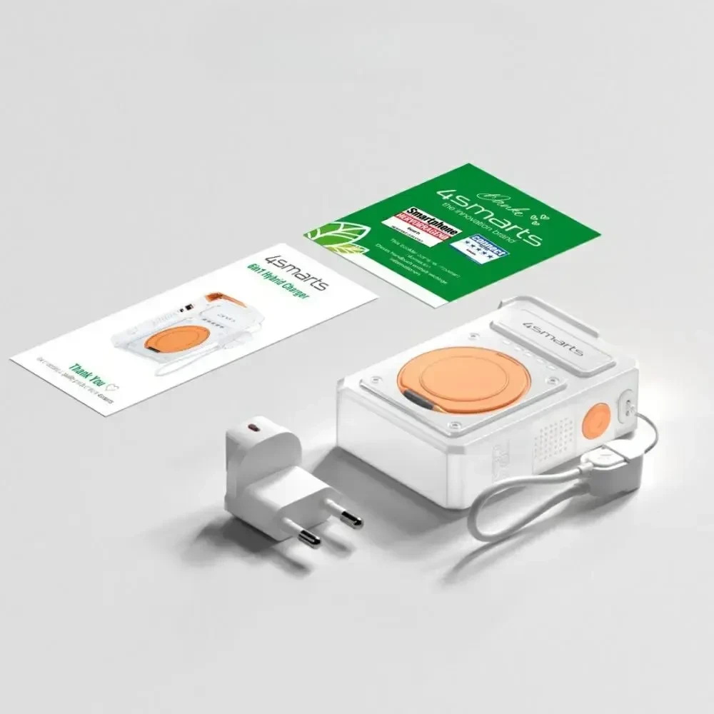 Hibridinis įkroviklis „4smarts 6-in-1 USB-C/USB-A PD 22,5 W“ su 10 000 mAh išorine baterija, „Qi“ belaidžiu įkrovimu,