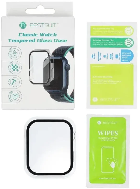 „Bestsuit“ dėklas su hibridiniu stiklu, skirtas „Apple Watch 10“, 42 mm - skaidrus