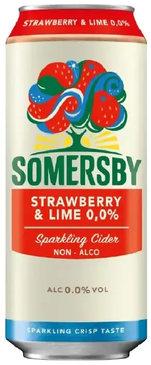 Sidras SOMERSBY, braškių ir laimo skonio, nealkoholinis, 0,5l, skardinėje