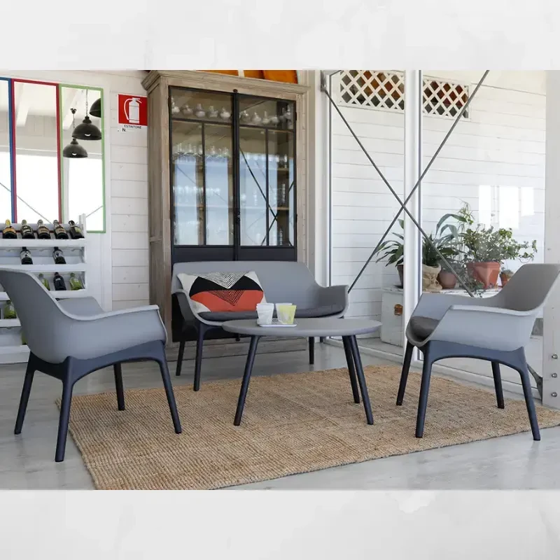 Lauko baldų komplektas Bica Ensemble De Salon De Jardin Luxor Avec Deux Fauteuils Un Canape' Et Une Table Basse En Polypropyle'ne Gris / Anthracite Pour L'exte'rieur Et L'inte'ri