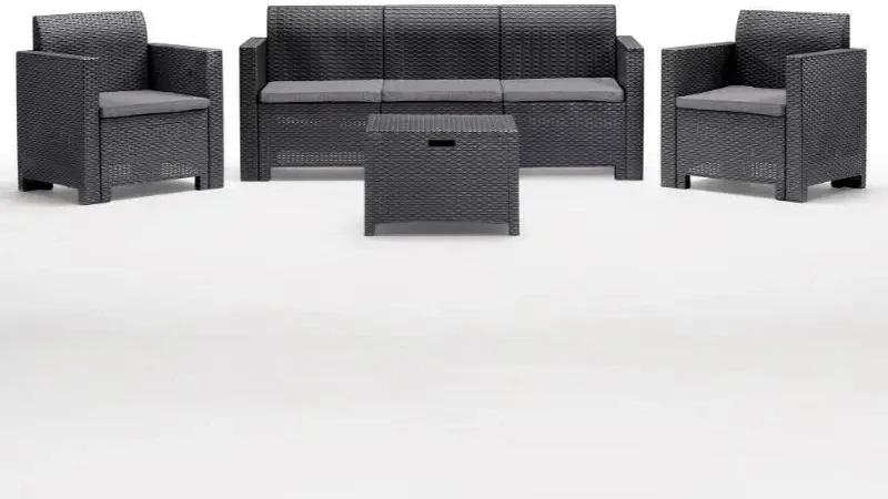 Lauko baldų komplektas B:Rattan Bica Nebraska sofos/fotelio komplektas (antracito spalvos su Pilkas sėdynės pagalvėlėmis)