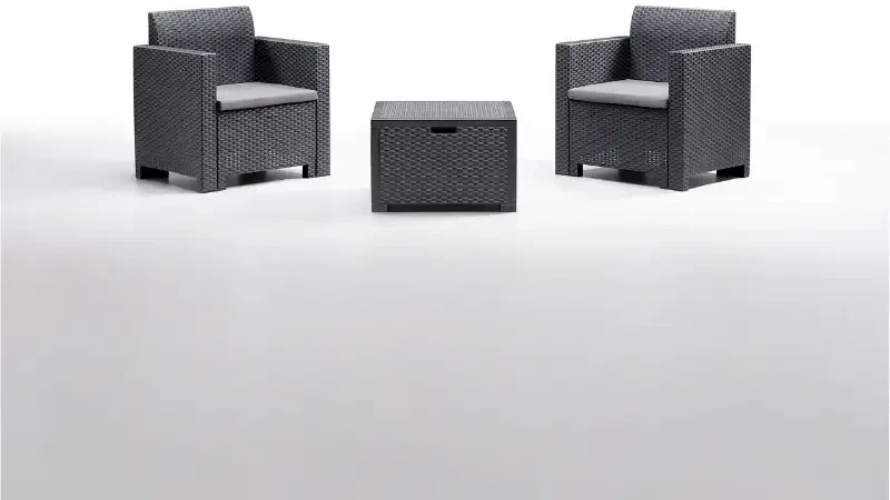 Lauko baldų komplektas B:Rattan Bica Nebraska terasos komplektas (antracito spalvos su Pilkas sėdynės pagalvėlėmis)