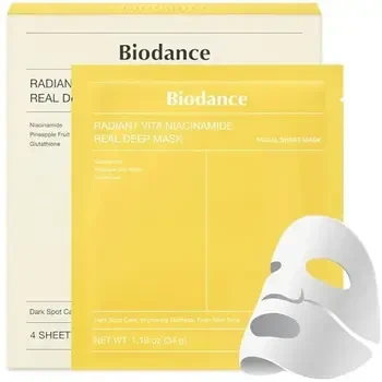Biodance Radiant Vita Niacinamide Real Deep Mask - veido kaukė 1 Box 34g X 4 vnt