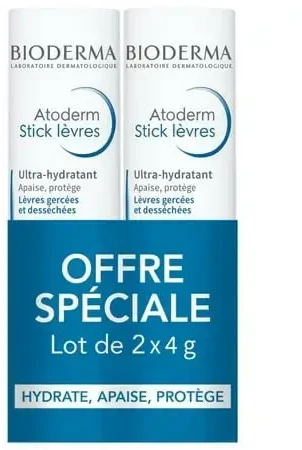 Bioderma Atoderm Ultra-Moisturizing Lip Stick lūpų balzamas, 2 x 4 g