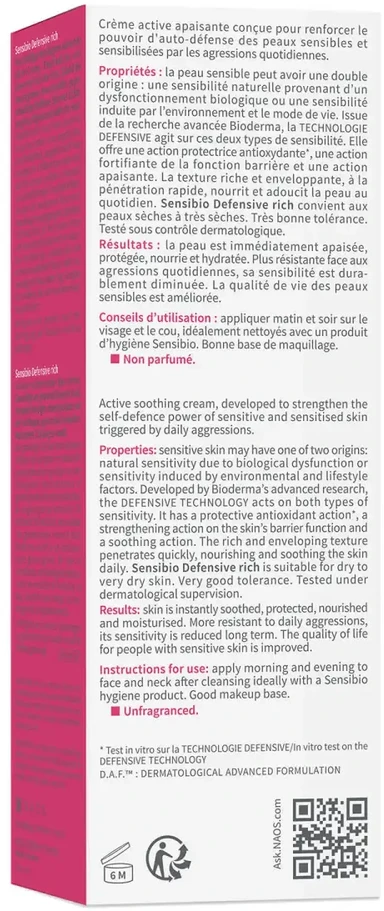 Veido kremas Bioderma Sensibio Defensive Rich, 40ml