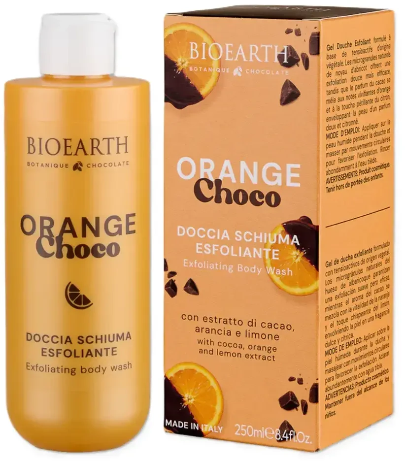Bioearth Oranžinė šokoladinė prausimosi ir šveitimo dušo želė Visų odos tipų, 250 ml