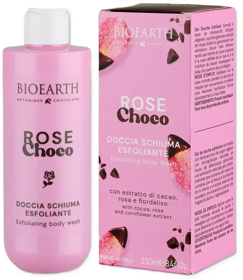 Bioearth Rose Choco Cleansing & Exfoliating Dušo želė visų tipų odai, 250 ml