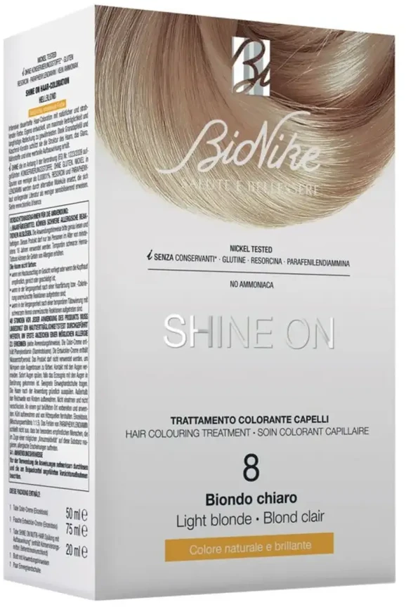 BioNike Shine On Permanent Hair Dye 8 Light Skirtas šviesiems plaukams, 145 ml