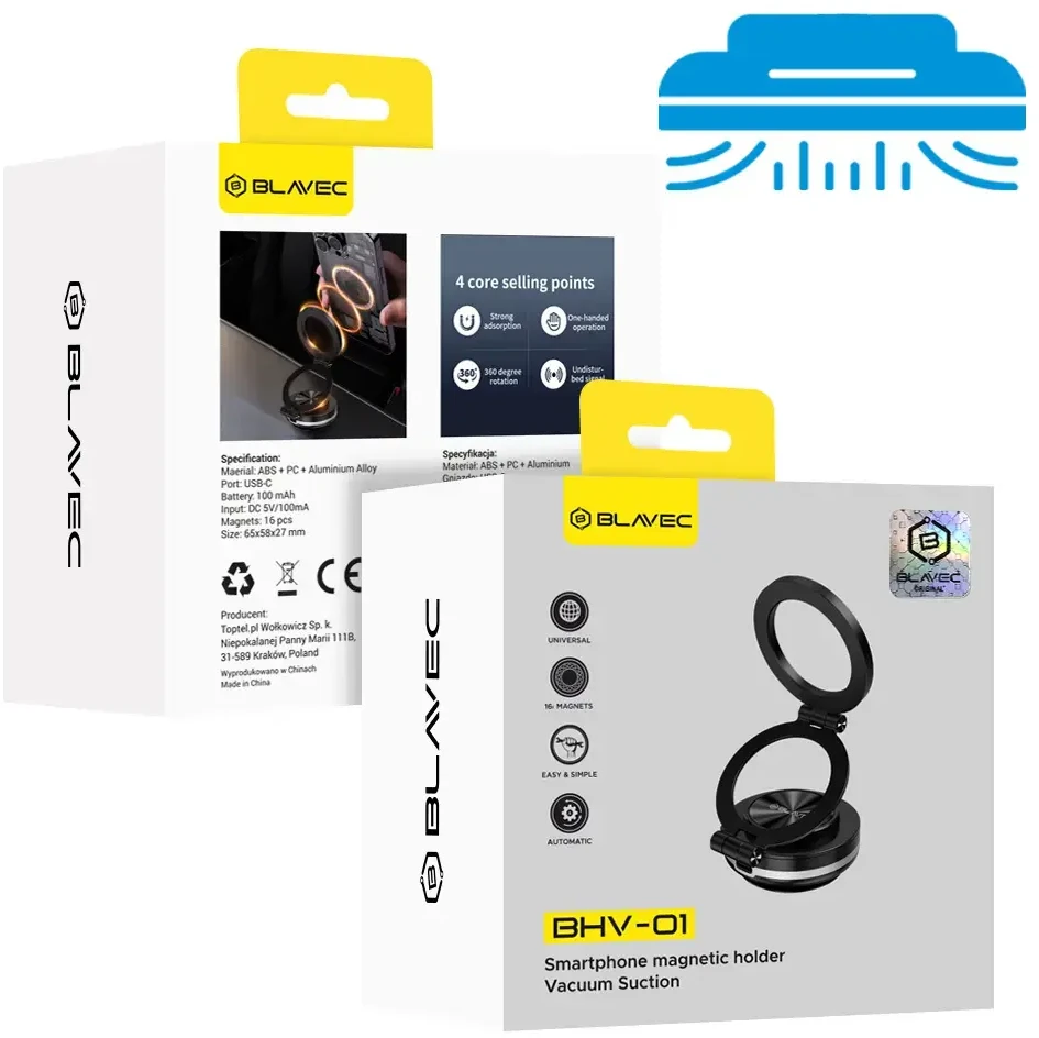 Blavec Car holder BHV-01 electric, vacuum, magnetic (BHV01-EPMB) juodos spalvos