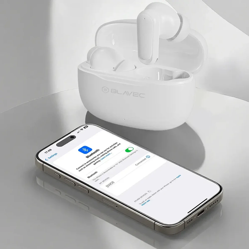 Blavec ausinės Bluetooth TWS BW-08 Speak AI (BW08SA-W) baltos spalvos