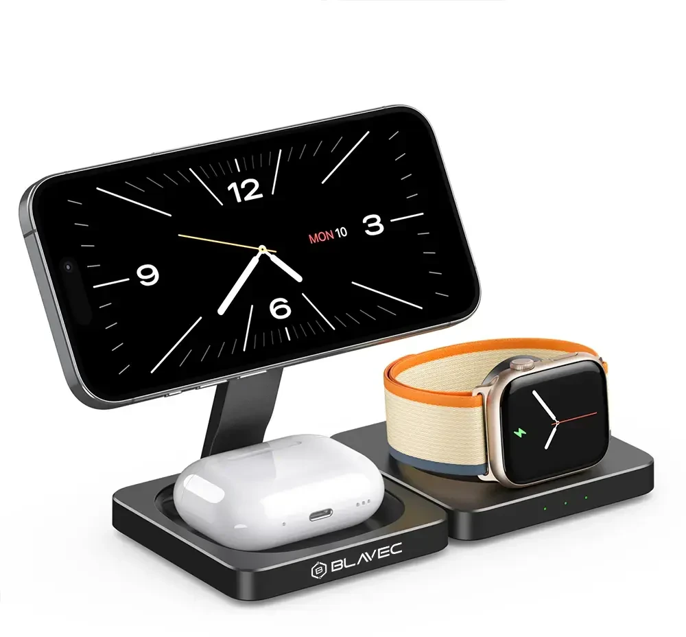 Blavec belaidis įkroviklis BQI-02 Qi 15W magnetic Magsafe 3 in 1 (BQI02-QIMB) juodos spalvos
