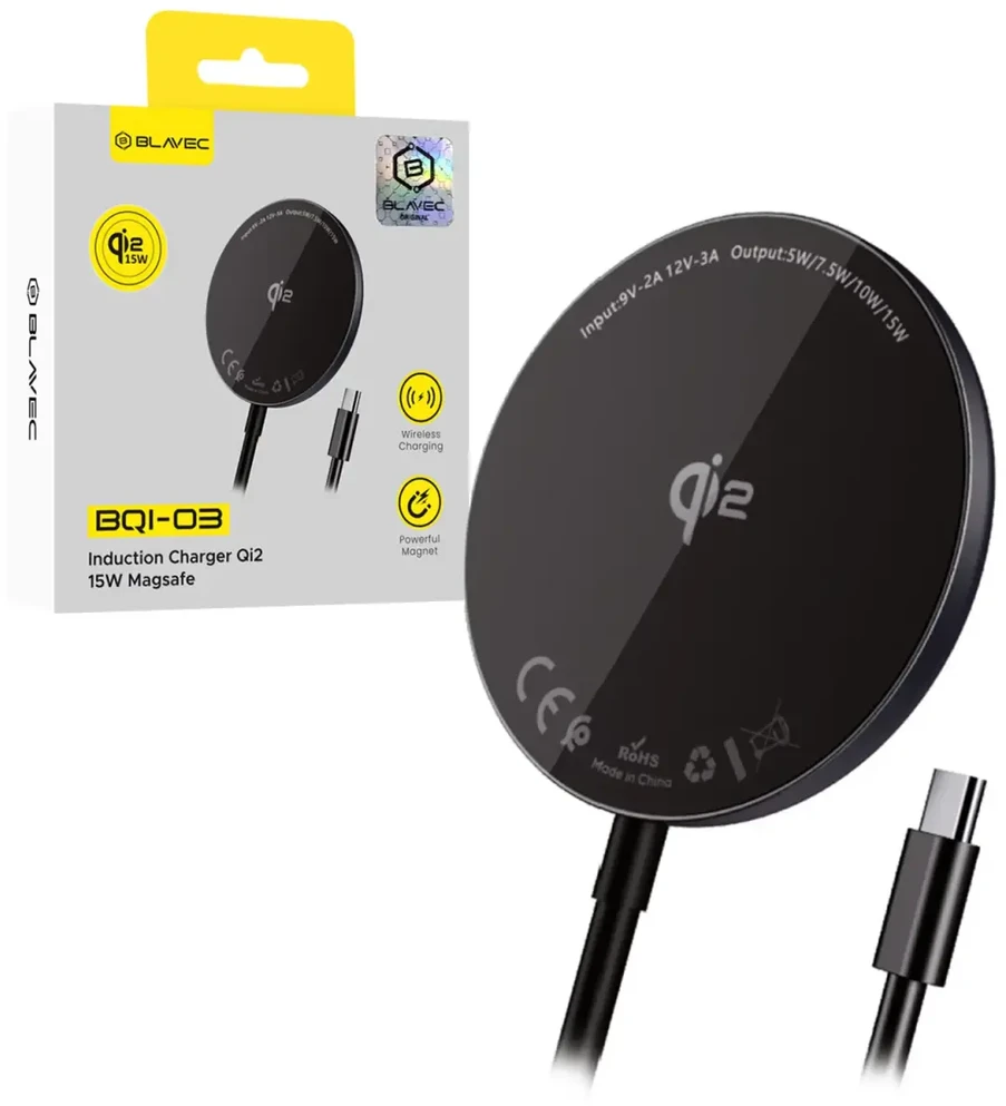 Blavec belaidis įkroviklis BQI-03 Qi2 15W magnetic Magsafe (BQI03-QI2MB) juodos spalvos