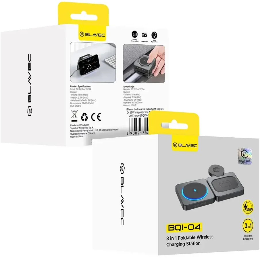 Blavec belaidis įkroviklis BQI-04 Qi 15W magnetic Magsafe 3 in 1 UniCharge (BQI04-QIMB) juodos spalvos