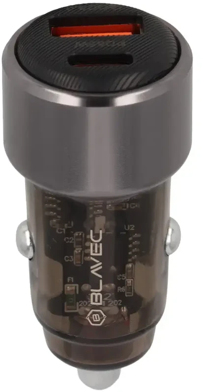 Blavec Automobilinis įkroviklis BS-05B-C Nitro – USB + Type C – QC 3.0 18W PD 65W su Type C į Type C kabeliu (CCBS05BCN-UCB) juodos spalvos