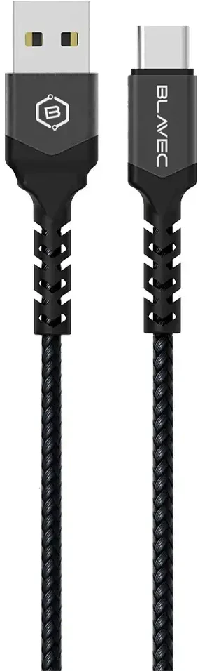 Blavec kabelis Raptor braided – USB į Type C – 3A 2 metras (CRA-UC3BG20) juodos spalvos-pilkos spalvos