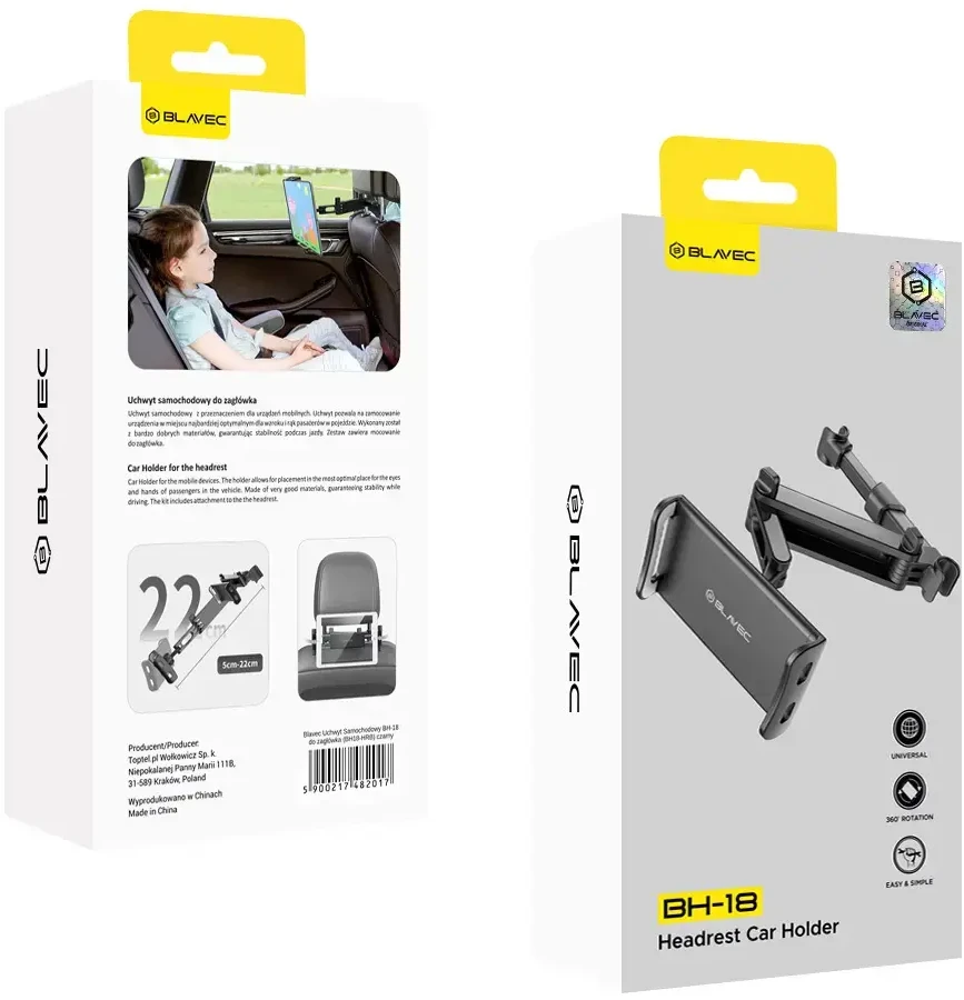 Blavec automobilinis laikiklis BH-18 galvos atramai (BH18-HRB) juodos spalvos