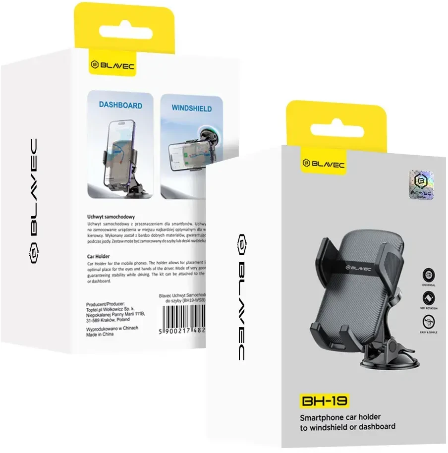 Oem Blavec BH-19 automobilinis telefono laikiklis su siurbtuku, juodas