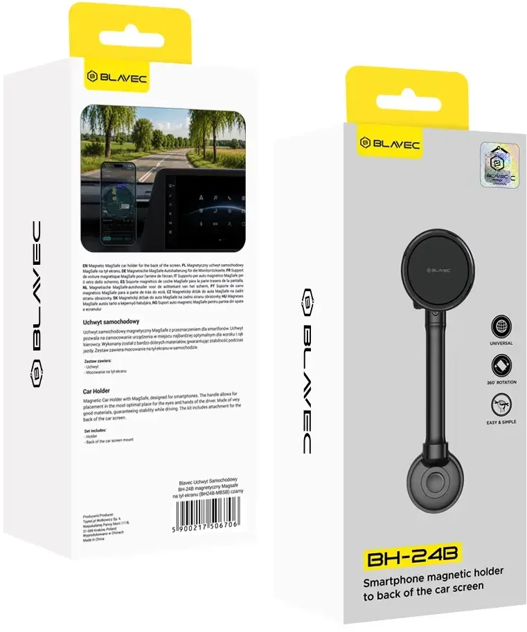 Blavec magnetinis automobilinis laikiklis BH-24B Magsafe, skirtas tvirtinti už ekrano / prie prietaisų skydelio (BH24B-MBSB), juodas