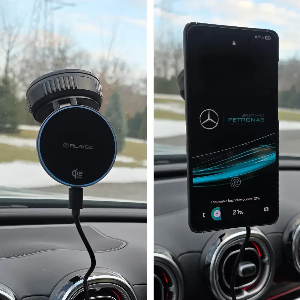 Blavec automibilinis laikiklis su belaidžiu įkrovimu BHC-02 Qi2.2 25W (BHC02-QI2PMWIB) juodos spalvos