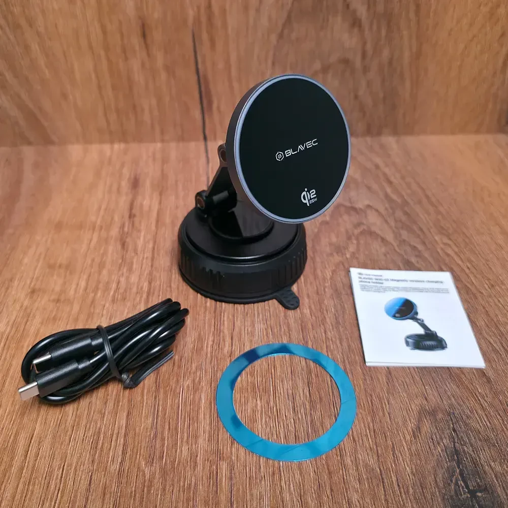 Blavec automibilinis laikiklis su belaidžiu įkrovimu BHC-02 Qi2.2 25W (BHC02-QI2PMWIB) juodos spalvos
