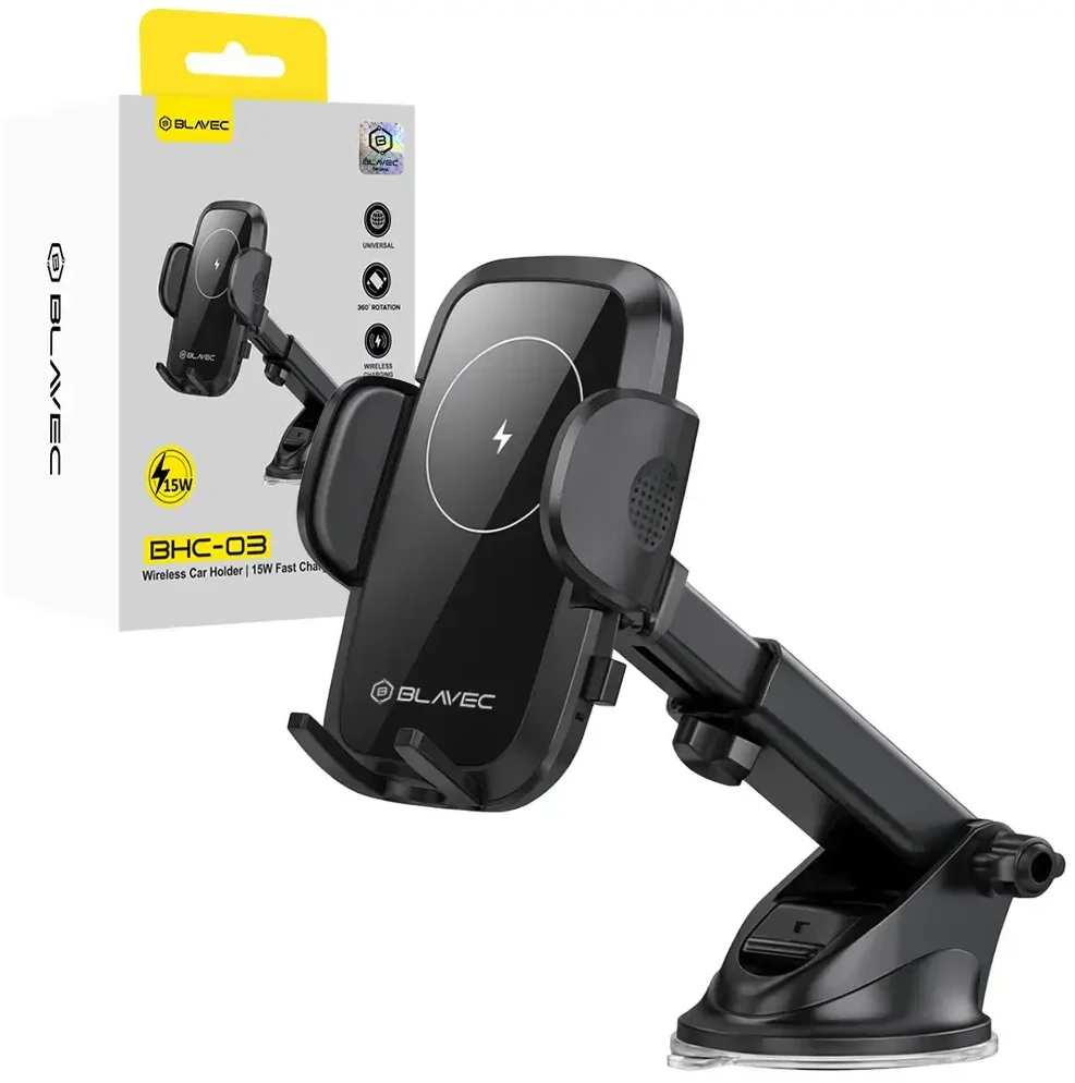 Blavec automobilinis telefono laikiklis su belaidžiu įkrovimu BHC-03 15W (BHC03-WIB) juodos spalvos