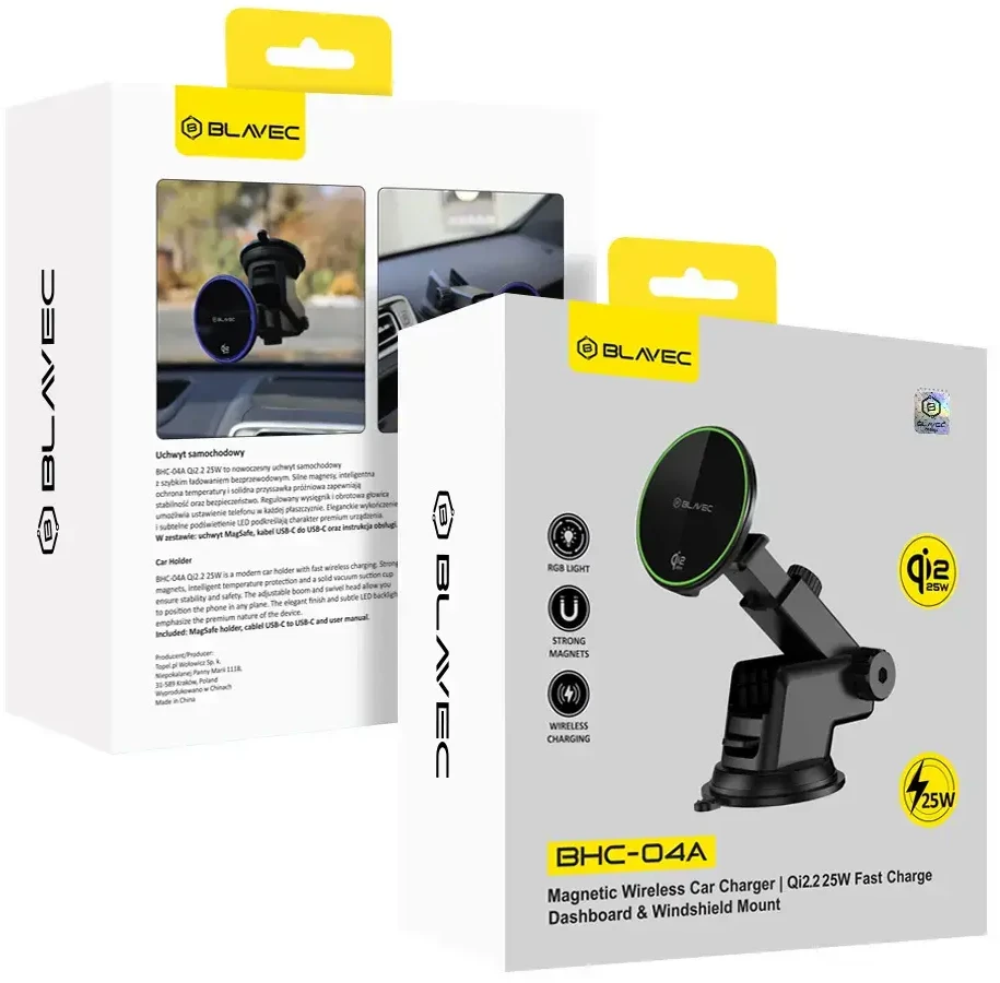 Blavec Automobilio laikiklis BHC-04A Qi2.2 25 W magnetinis su indukciniu įkrovimu prie lango (BHC04A-MWIB) juodas